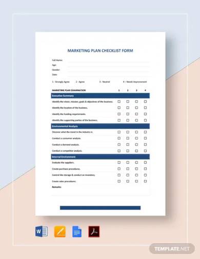 marketing plan checklist form template