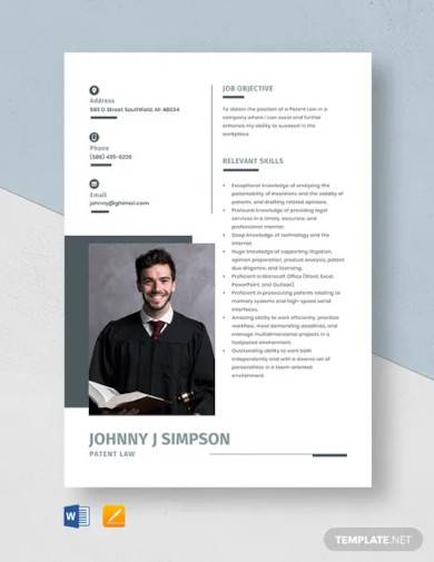 patent law resume template