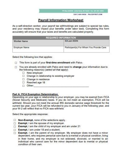 payroll information worksheet