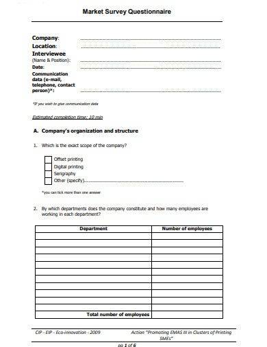 printable market survey questionnaire