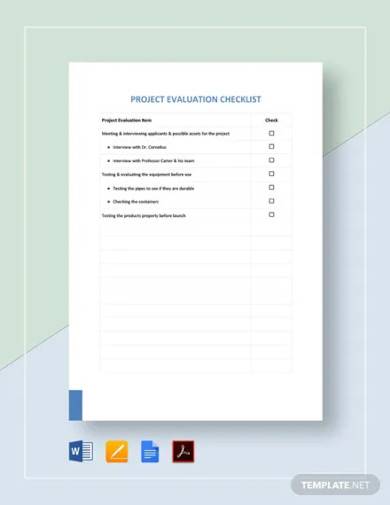 project evaluation checklist template