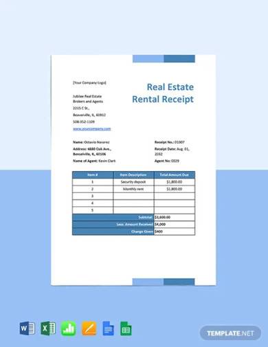 real estate rental receipt template