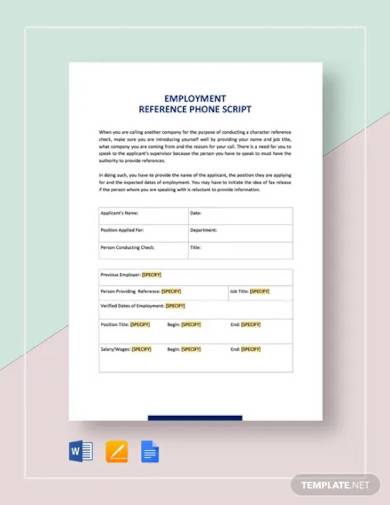 reference check phone script form template