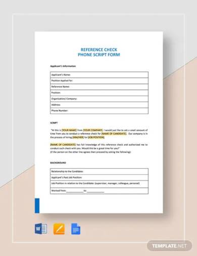 reference check phone script template