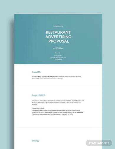 restaurant advertising proposal template