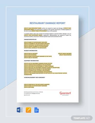 restaurant damage report template