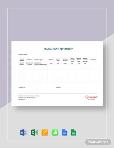 restaurant inventory sheet template
