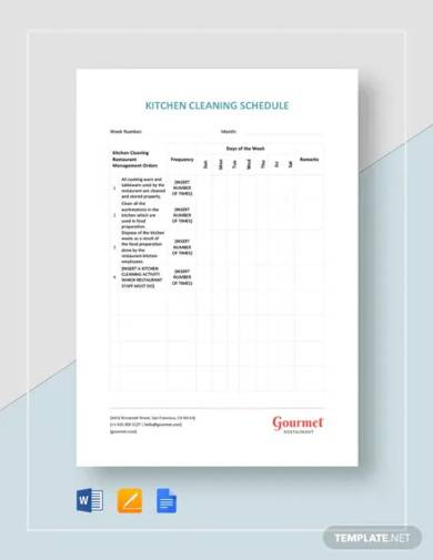 restaurant kitchen cleaning schedule template