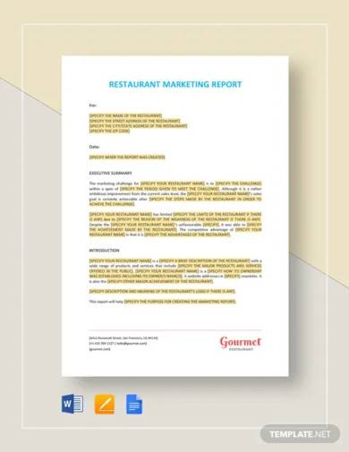 restaurant marketing report template