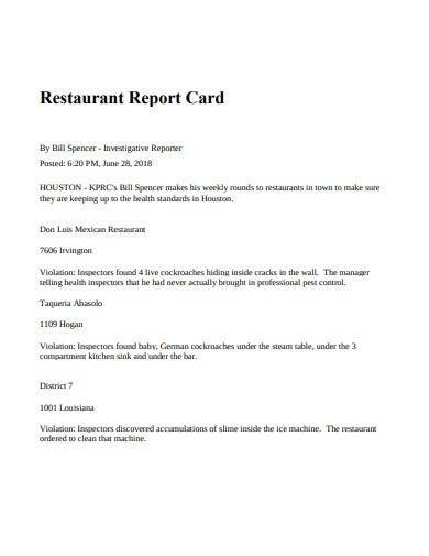 restaurant report card