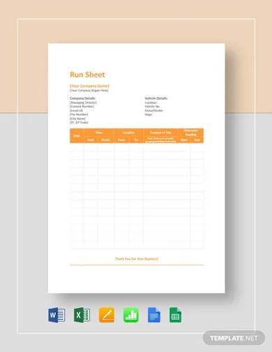 run sheet template