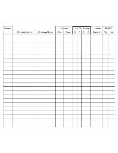 sample chemical inventory template