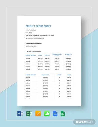 sample cricket score sheet template