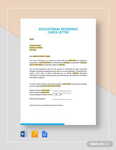 sample educational reference check letter template