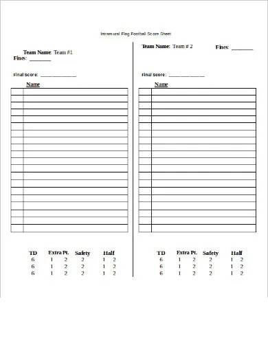 sample football score sheet template