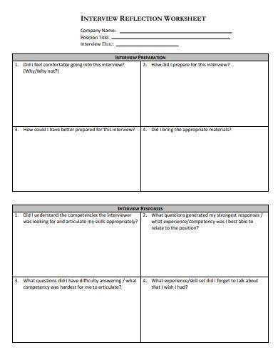 sample interview reflection worksheet