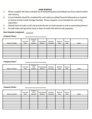 sample loan schedule template