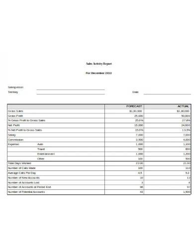 sample sales activity report