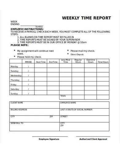 sample weekly time report