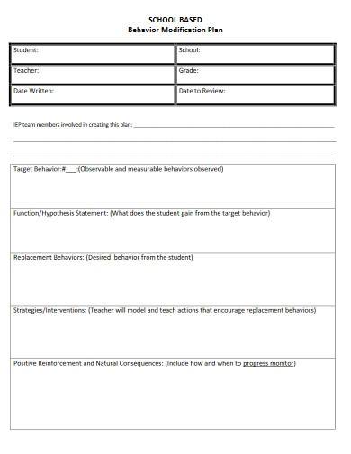 school based behavior modification plan form