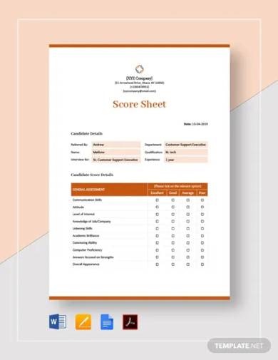 score sheet template