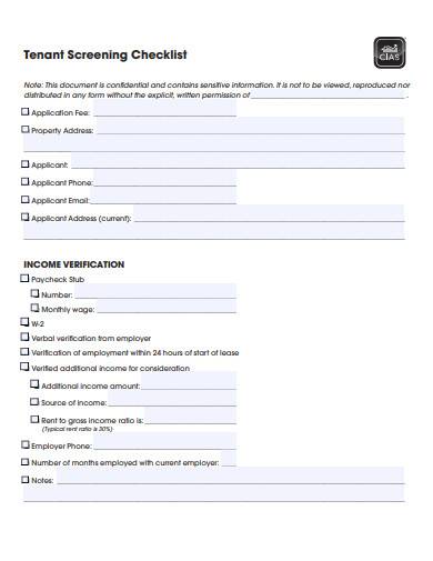 tenant screening checklist template