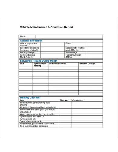 vehicle maintenance and condition report