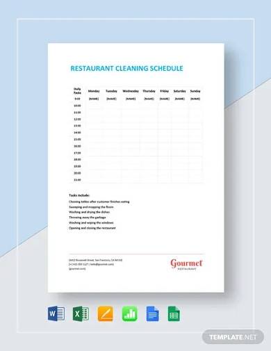weekly restaurant cleaning schedule template