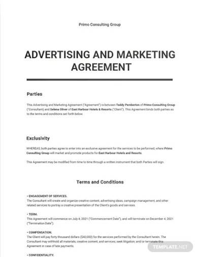 advertising and marketing agreement template