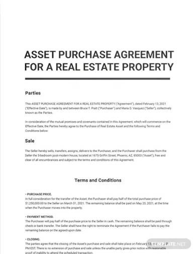 asset purchase agreement for a real estate property template