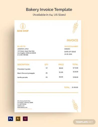 FREE 10  Bakery Invoice Samples in MS Word MS Excel Pages Numbers