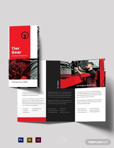 car and automotive workshop tri fold brochure