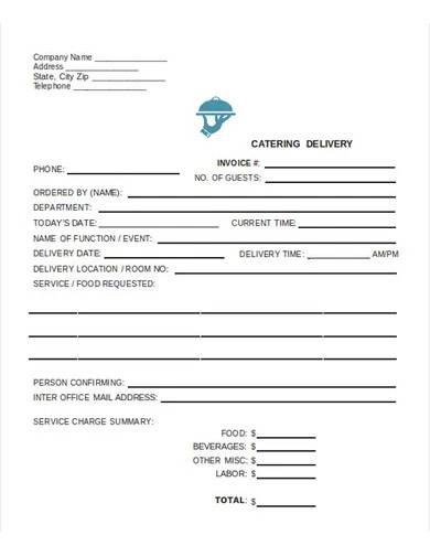 catering delivery invoice sample