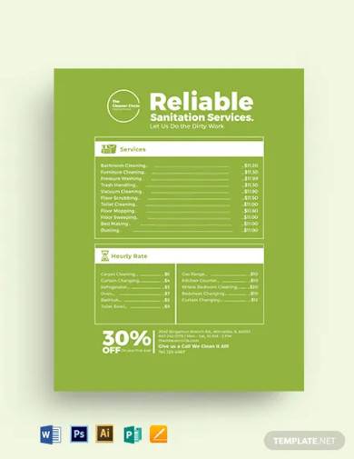 cleaning service price list template