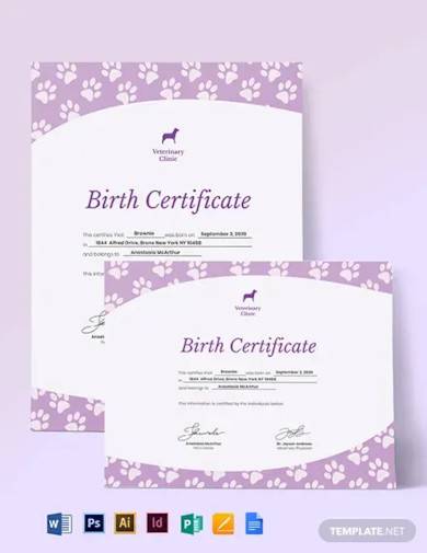 creative pet birth certificate template