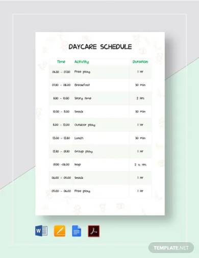 daycare schedule template