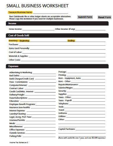 editable small business worksheet