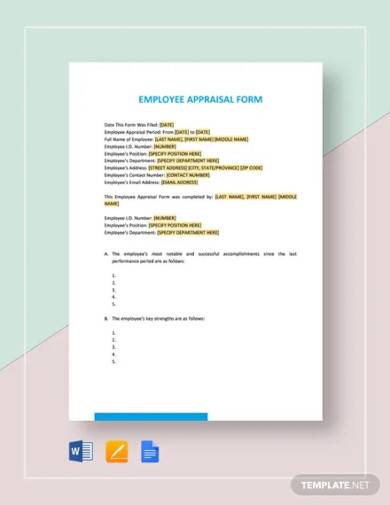 employee appraisal form template