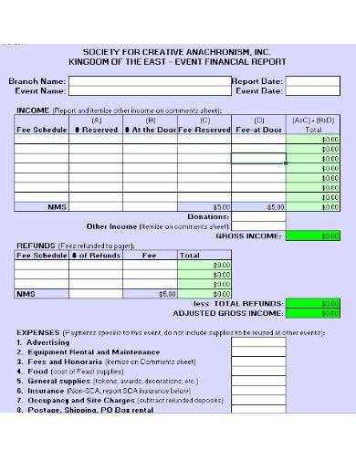 event financial report template
