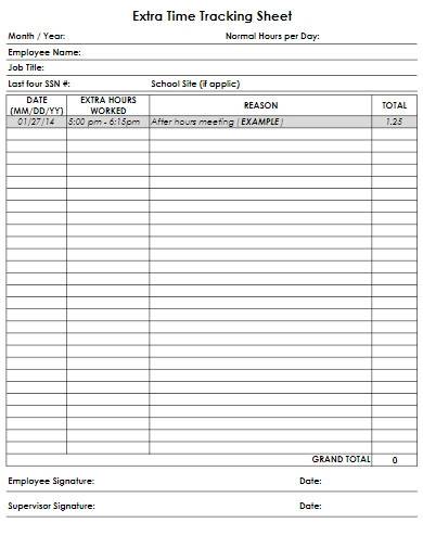 extra time tracking sheet template