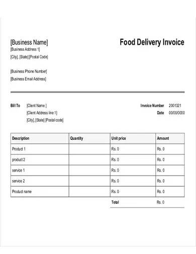 food delivery invoice template