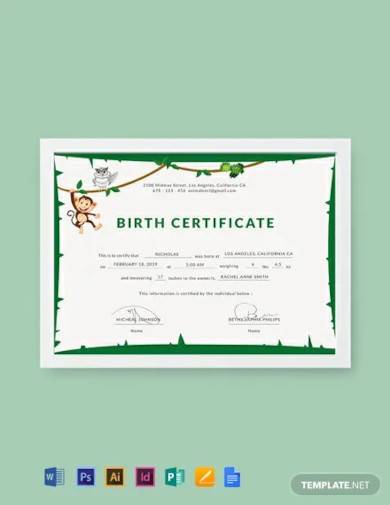 free animal birth certificate template