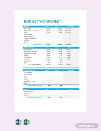 free budget worksheet template