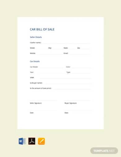free car bill of sale template