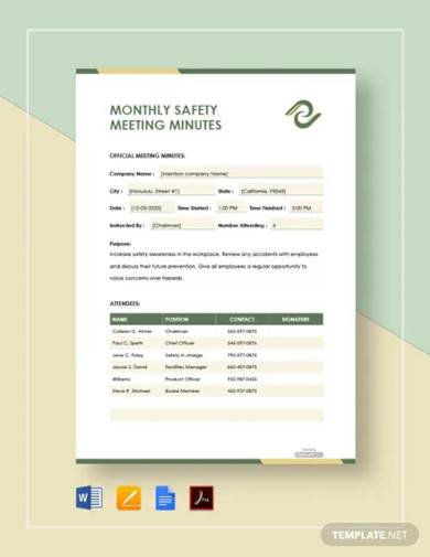 free monthly safety meeting minutes template
