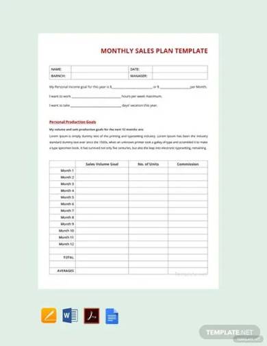 free monthly sales plan template