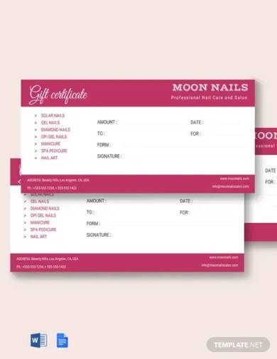 free nail salon gift certificate template