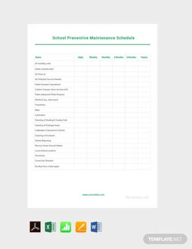 free sample preventive maintenance schedule template