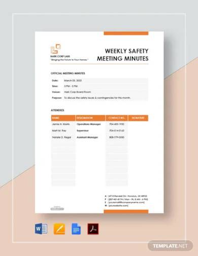 free weekly safety meeting minutes template