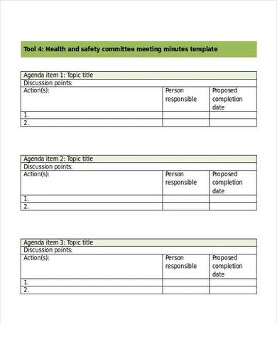 health safety committee meeting minutes template